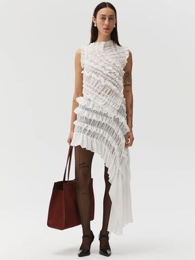 beaufille Irving White Ruffled Asymmetric Mini Skirt